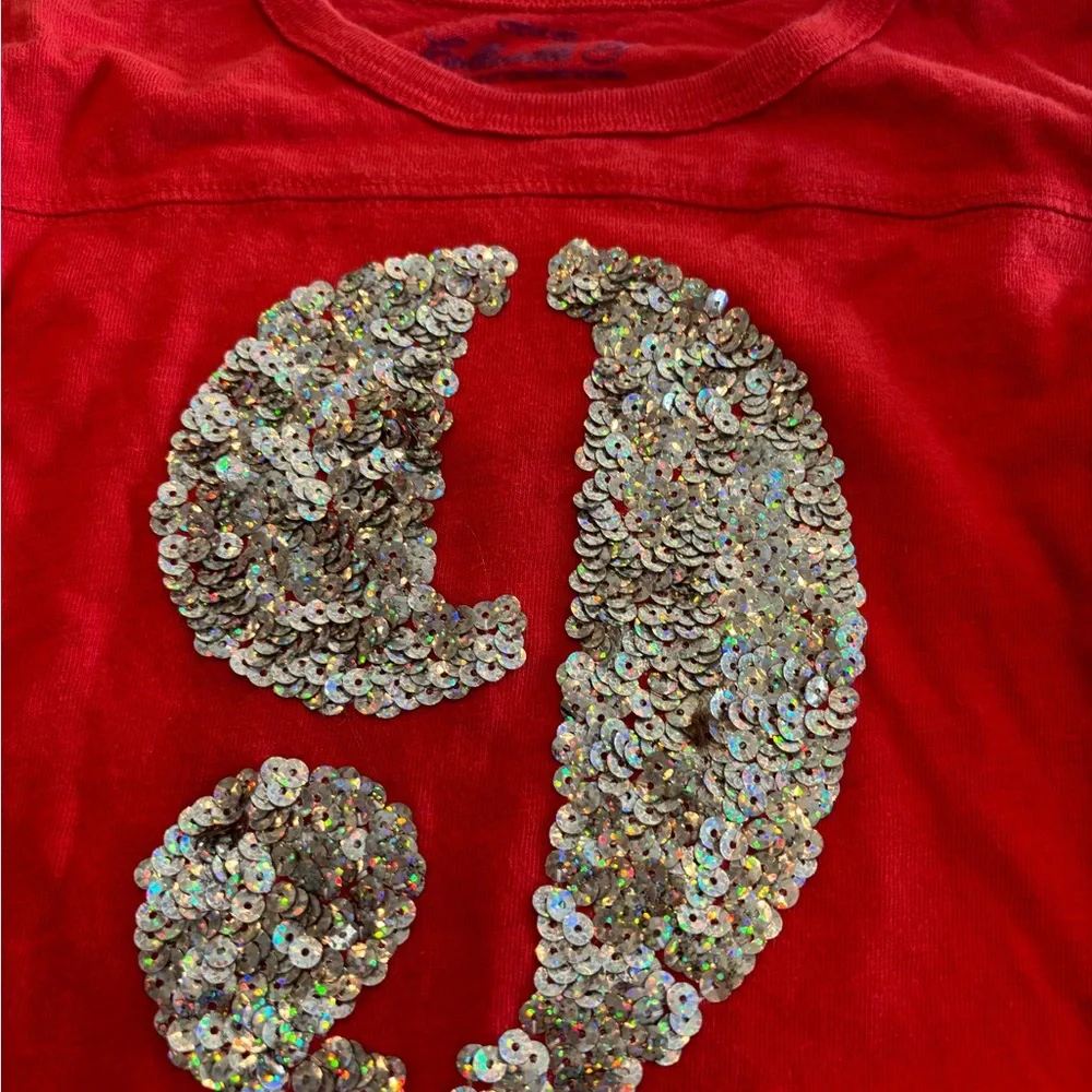 Crewcuts Red Long Sleeve Tee with Silver Sequin Design